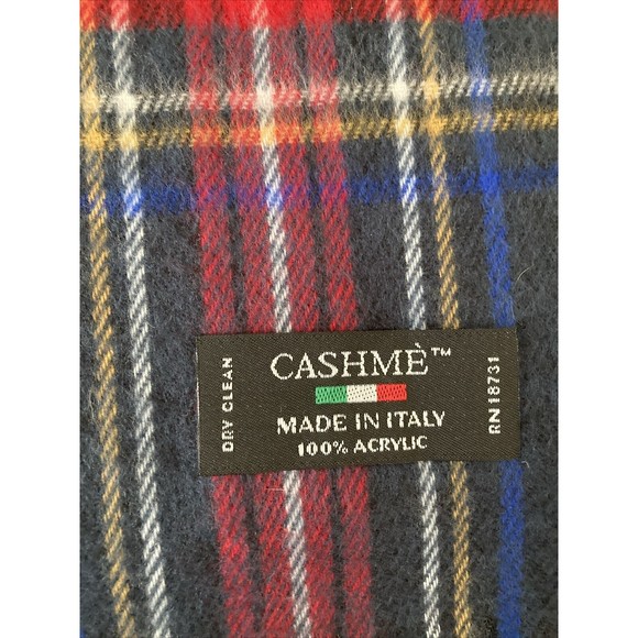 Cashme Plaid Scarf 60" x 11"  Multicolored Fringe Made In Italy Acrylic - Picture 4 of 9